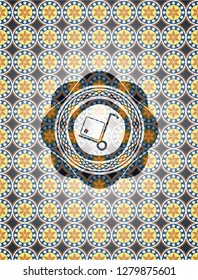 cargo icon inside arabesque emblem background. arabic decoration.