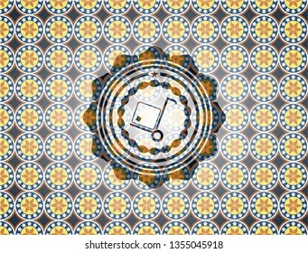 cargo icon inside arabesque emblem background. arabic decoration.