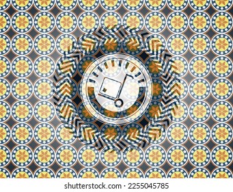 cargo icon inside arabic badge background. Arabesque decoration. 