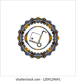 cargo icon inside arabic emblem background. Arabesque decoration.