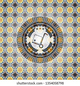 cargo icon inside arabic emblem. Arabesque decoration.