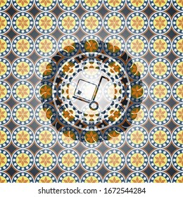 cargo icon inside arabic emblem background. Arabesque decoration.