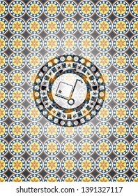 cargo icon inside arabic style badge. Arabesque decoration.