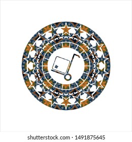 cargo icon inside arabic style emblem. Arabesque decoration.