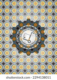 cargo icon inside arabic style emblem. Arabesque decoration. 