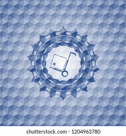 cargo icon inside blue badge with geometric background.