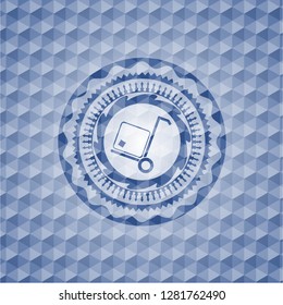 cargo icon inside blue badge with geometric pattern.