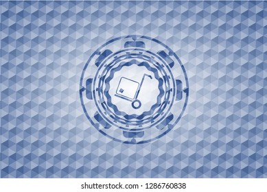 cargo icon inside blue badge with geometric pattern.