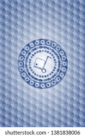 cargo icon inside blue badge with geometric pattern background.