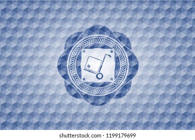 cargo icon inside blue emblem with geometric pattern.
