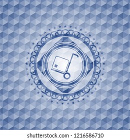 cargo icon inside blue emblem with geometric pattern.