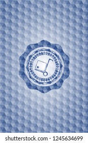 cargo icon inside blue emblem or badge with geometric pattern background.