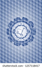 cargo icon inside blue emblem with geometric pattern.