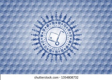 cargo icon inside blue hexagon badge.