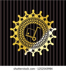 cargo icon inside gold badge or emblem