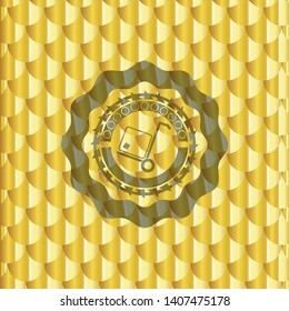 cargo icon inside golden emblem. Scales pattern. Vector Illustration. Detailed.