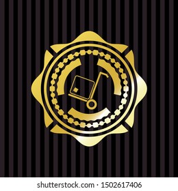cargo icon inside golden emblem or badge