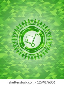 cargo icon inside green emblem with mosaic ecological style background