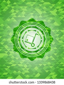 cargo icon inside green emblem with mosaic background