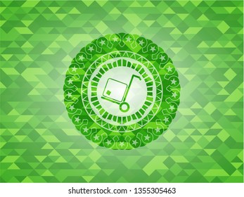 cargo icon inside green mosaic emblem