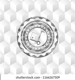 cargo icon inside grey badge with geometric cube white background
