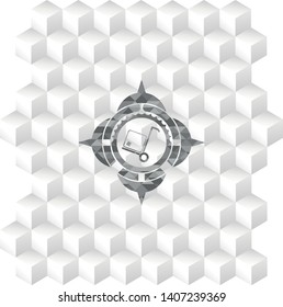 cargo icon inside grey badge with geometric cube white background