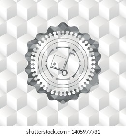 cargo icon inside grey emblem. Vintage with geometric cube white background