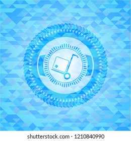 cargo icon inside light blue emblem with mosaic ecological style background