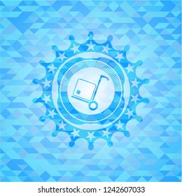 cargo icon inside light blue emblem with mosaic background