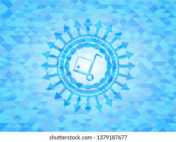 cargo icon inside light blue emblem. Mosaic background