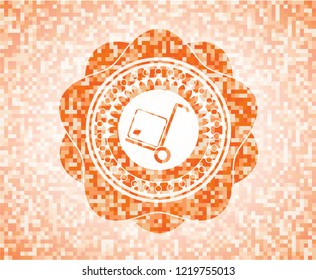 cargo icon inside orange tile background illustration. Square geometric mosaic seamless pattern with emblem inside.