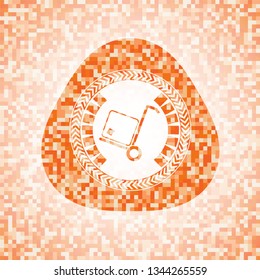 cargo icon inside orange tile background illustration. Square geometric mosaic seamless pattern with emblem inside.