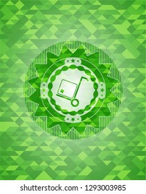 cargo icon inside realistic green emblem. Mosaic background