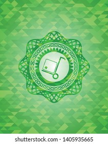 cargo icon inside realistic green mosaic emblem