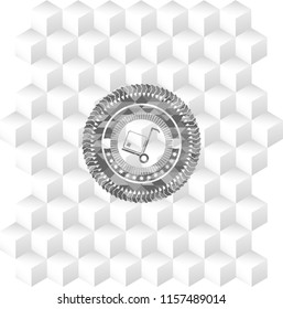 cargo icon inside realistic grey emblem with geometric cube white background
