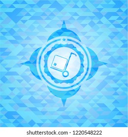 cargo icon inside realistic light blue mosaic emblem