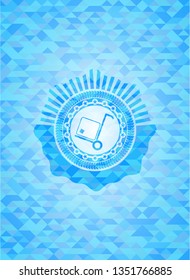 cargo icon inside realistic light blue emblem. Mosaic background