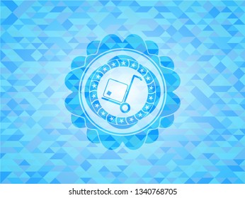 cargo icon inside realistic sky blue mosaic emblem