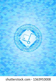 cargo icon inside realistic sky blue emblem. Mosaic background