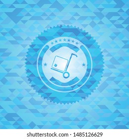 cargo icon inside realistic sky blue mosaic emblem
