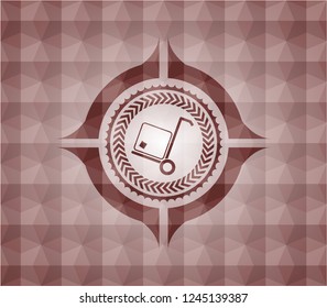 cargo icon inside red badge with geometric pattern background. Seamless.