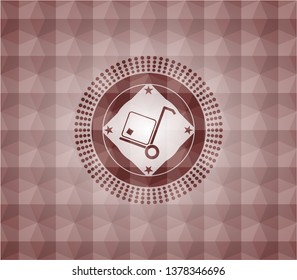 cargo icon inside red badge with geometric pattern. Seamless.
