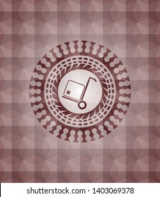 cargo icon inside red badge with geometric pattern background. Seamless.