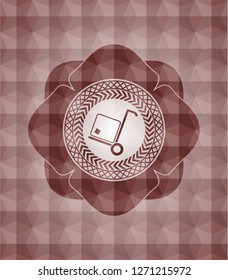 cargo icon inside red geometric pattern emblem. Seamless.