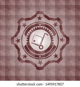 cargo icon inside red geometric pattern emblem. Seamless.