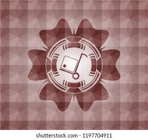cargo icon inside red seamless emblem with geometric background.