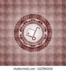 cargo icon inside red seamless geometric badge.