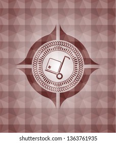cargo icon inside red seamless badge with geometric pattern background.