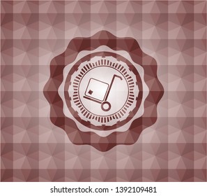 cargo icon inside red seamless badge with geometric background.