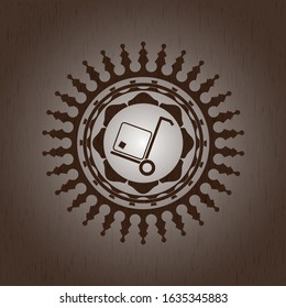 cargo icon inside retro style wooden emblem